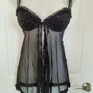 CUTE! Sheer, Sparkly 2pc Chemise& Panty w/Ruffles